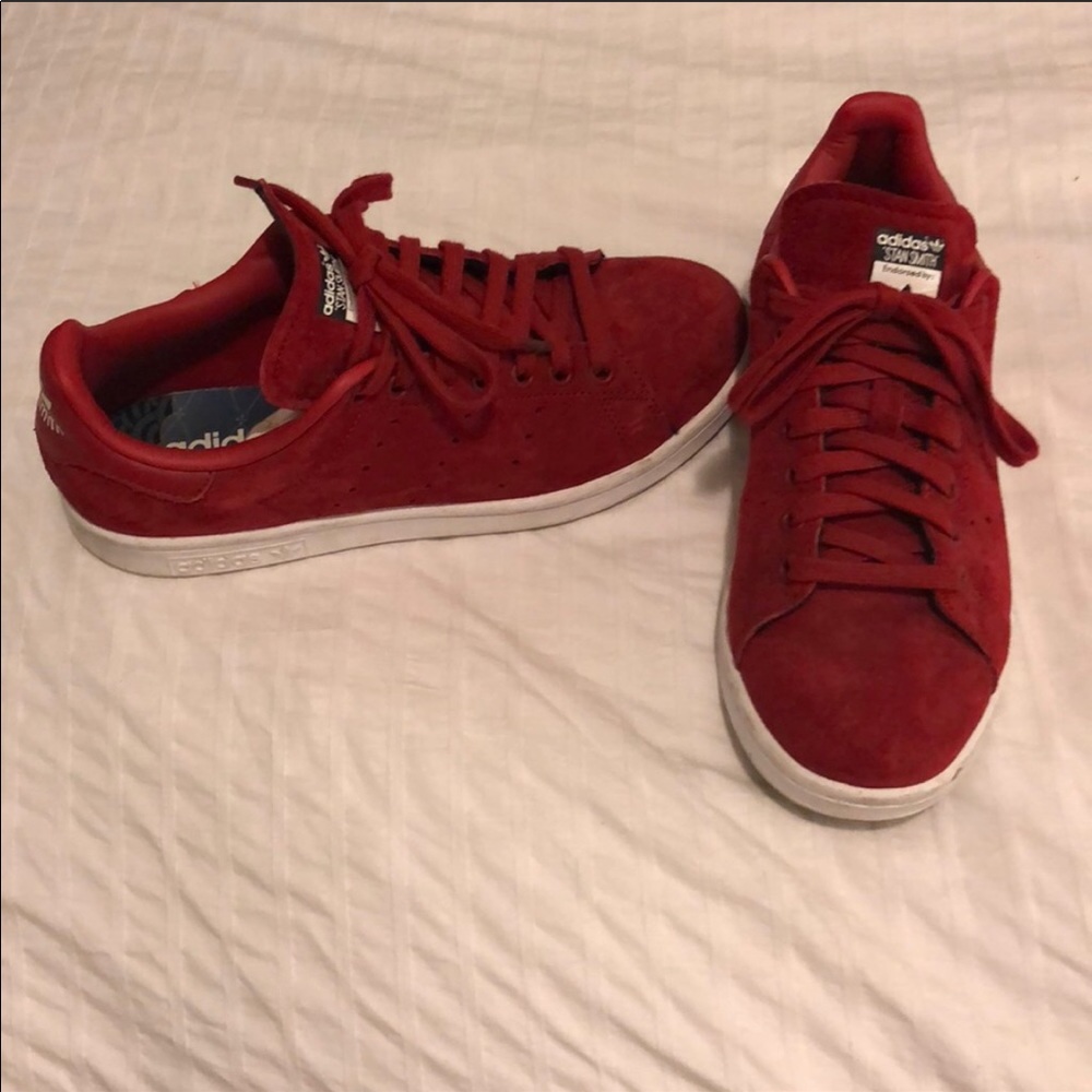 New red suede adidas Stan smiths